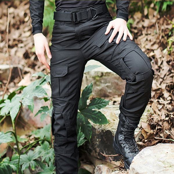 

waterproof tactical camouflage cargo pants men rip-santi-pilling army swat combat trousers breathable casual pants, Black