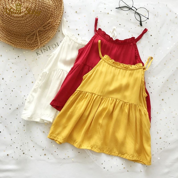 

summer baby girl брекеты платье хлопка малышей девушки принцессы платье без рукавов sling sundress дети повседневный одежда 1-10y, Red;yellow