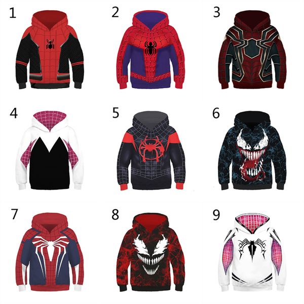 

10 Style Boys Girls Spider-Man Into the Spider-Verse Hoodies 2019 New Children Spiderman Venom Long sleeves 3D Hoodies kids clothing C1