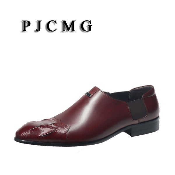 

pjcmg new fashion comfortable black/red genuine leather solid slip-on pointed toe flat man casual classic wedding oxfords shoes