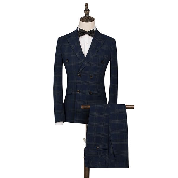 

classic plaid wedding suit for men double breasted slim fit men tuxedos party dress elegant male suits, White;black
