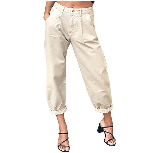 

jaycosin fashion simple ladies casual pocket high waist jeans vintage pants comfortable elastic denim harem pants trousers 227, Black;white