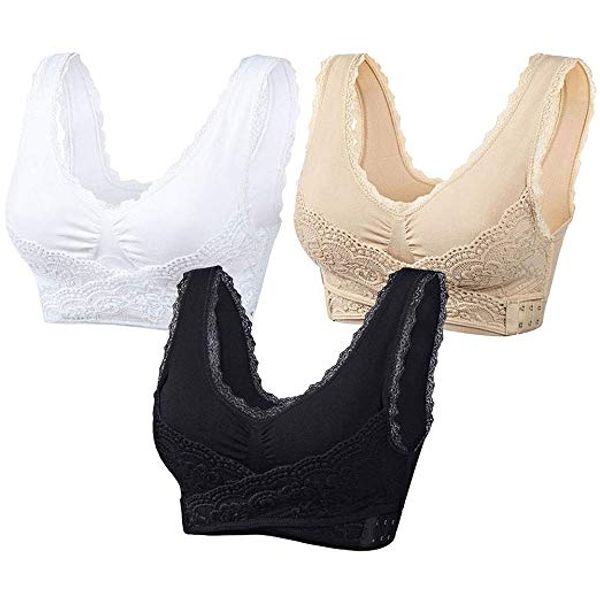 

3pcs/set front cross side buckle wireless lace bra breathable sport for women dropshipping, White;black