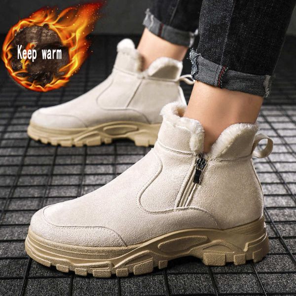 

fashionable suede winter shoes for men snow boots for warm sneakers with two leather zippers men warm plush shoes mens boots, Black