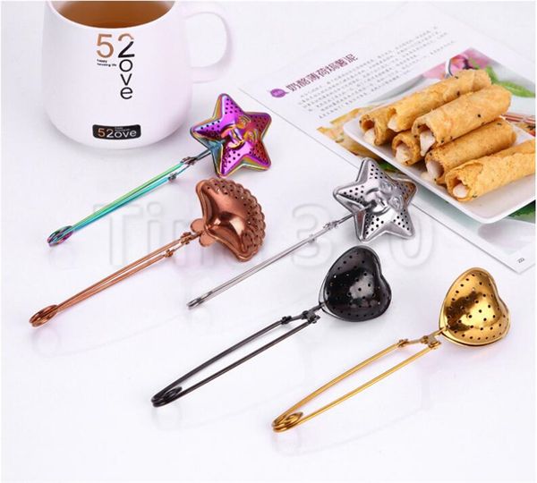 

stainless steel tea strainers seasoning infuser star shell oval round heart shape coffee tea filter balls kichten tools 4761