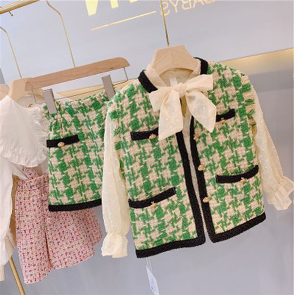 

baby girl clothing sets 2019 autumn new toddler girl plaid vests+tutu skirts 2pcs sets toddler girl thanksgiving outfits 2-7y t200414, White