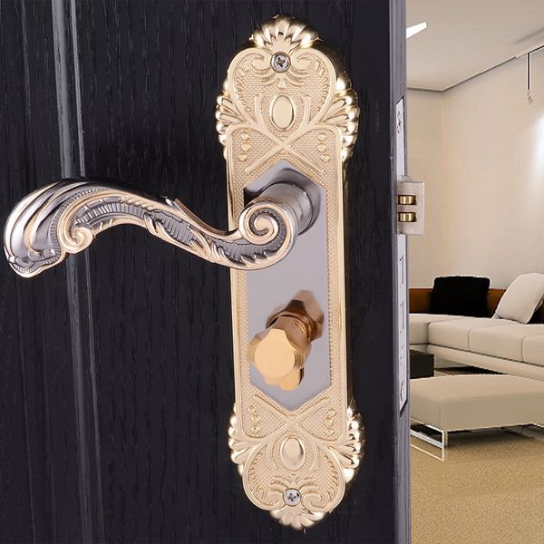 Serratura per porta interna in stile europeo Serrature per porta della camera da letto Maniglia per porta del bagno con serratura in oro nero titanio