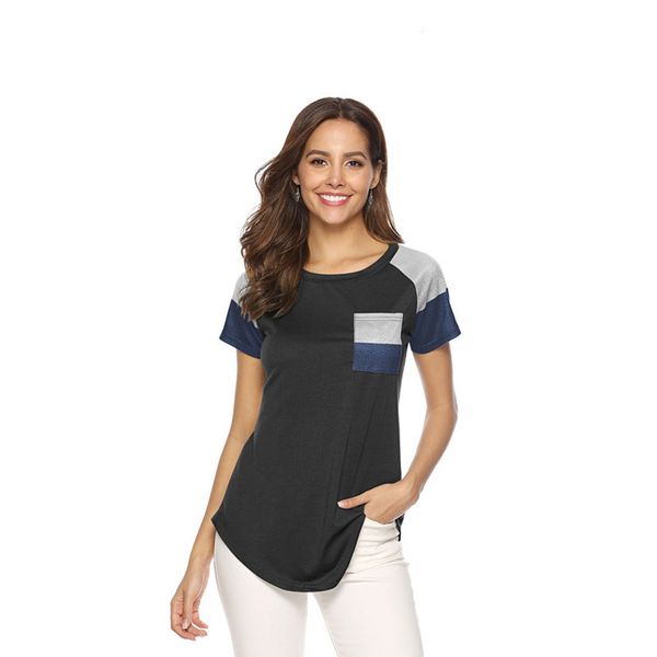 

2019 summer t shirt women thin pocket tee shirt female shirt women short sleeve o neck tee loose stripe striped t, White