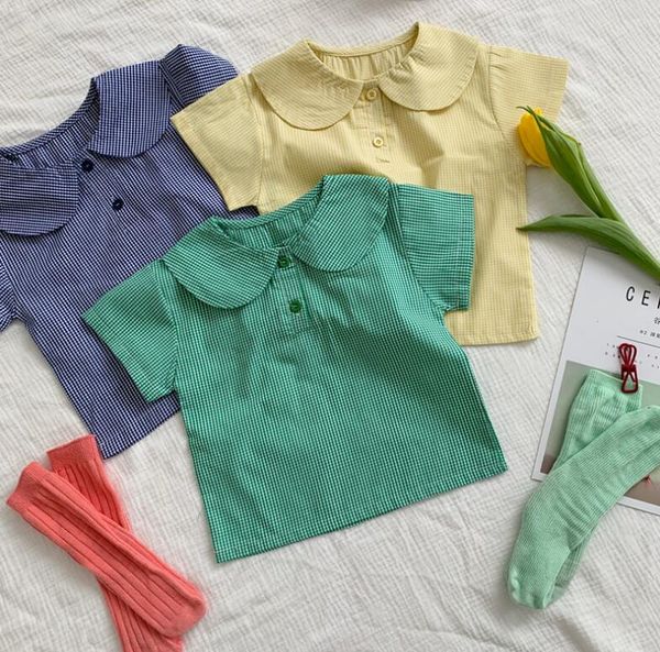 

2020 new wholesale girls boys plaid shirt fashion summer cotton kids 1-6t ho568, White;black