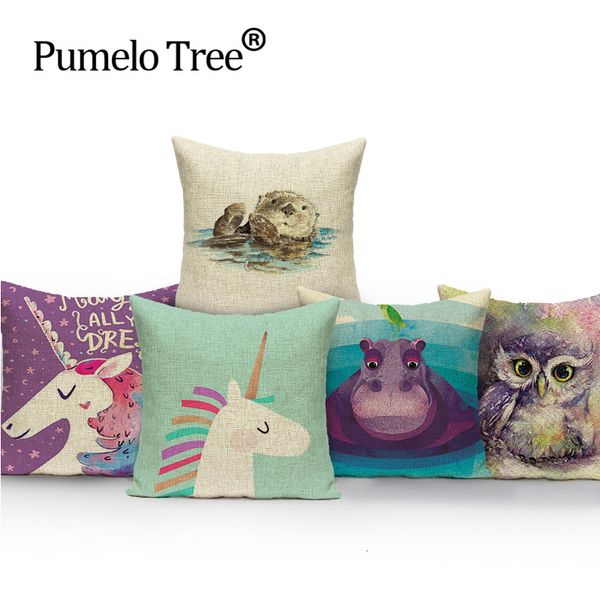 

animal cushion cover farmhouse car watercolor throw pillow cover home decorative pillow case for sofa bedroom gift