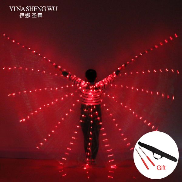 

new women belly dance lamp props open 360 degrees led shining wings girls wings angle of opening dancer props stick bags, Black;red