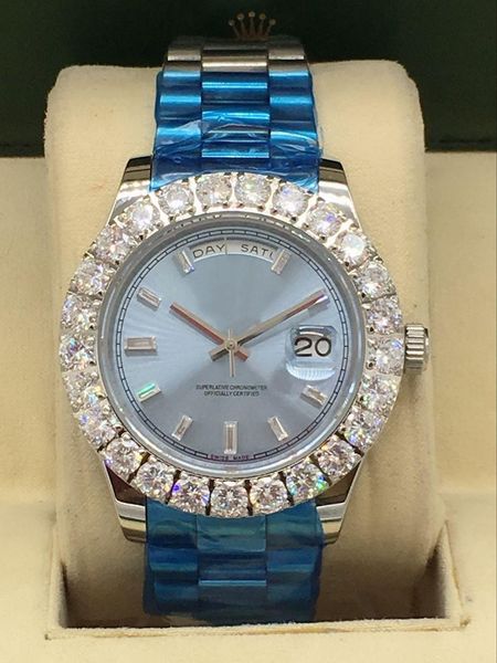 

44mm big size daydate with diamond new luxury watch fashion product automatic movement watch stainless steel machine watch, Slivery;brown