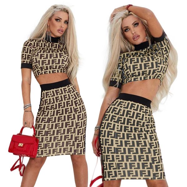 

Fashion Designer Letter Printed Dresses Sexy Female Night Club 2pcs Bodycon Dress Panelled Party Clothing
