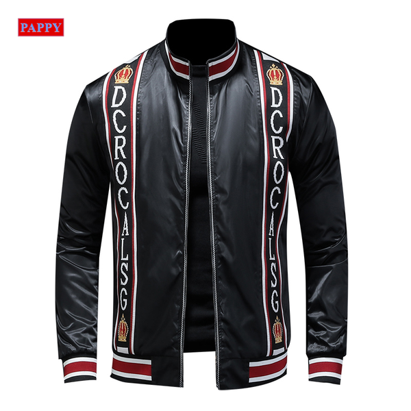 

2020 new men jacket letter stand collar baseball jacket men coat, Black;brown