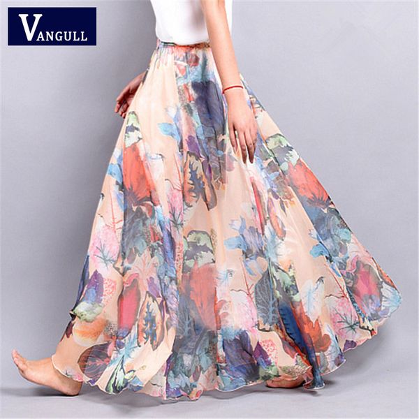 

new summer bohemia women's chiffon lady's half long big all match multi colored large floral lady pendulum short skirt, Black