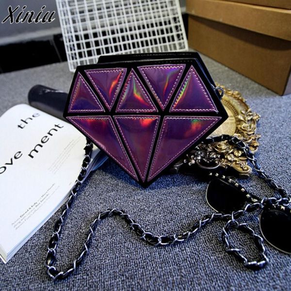 

new fashion mini women bag ladies clutch female small hologram diamond shape laser holographic crossbody chain messenger bags