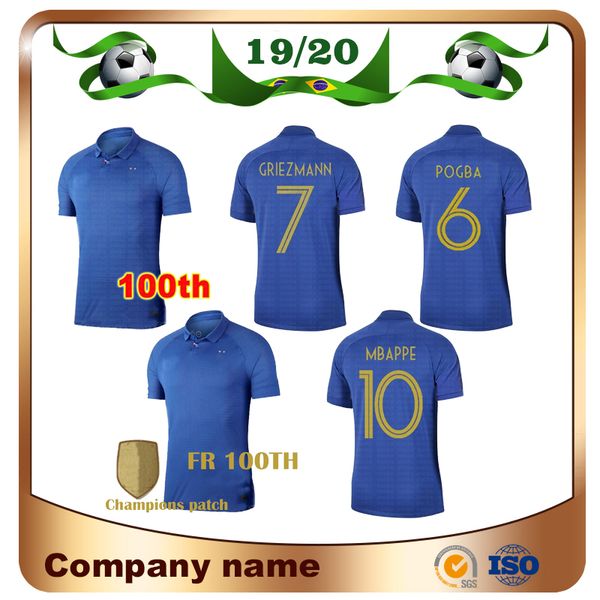 

2019 2 stars #10 MBAPPE 100 years Soccer Jersey 19/20 100th GRIEZMANN POGBA Soccer Shirt KANTE GIROUD blue Football uniforms sales