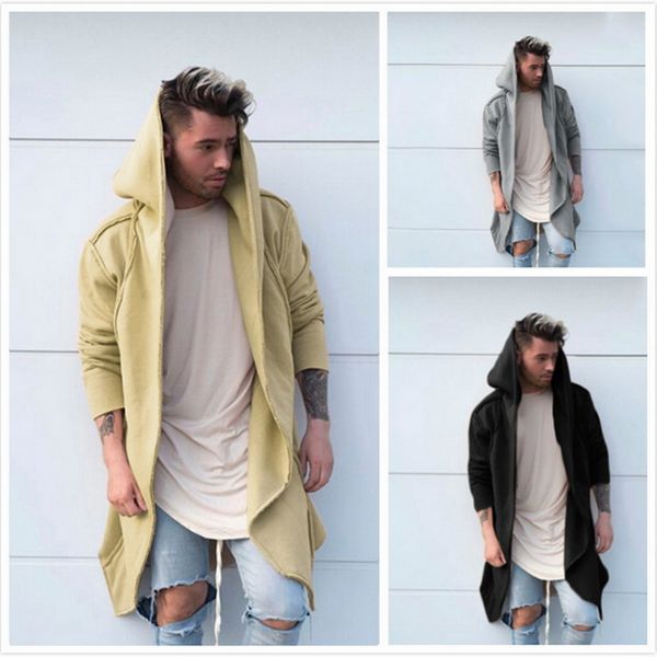 

autumn casual cardigan slim fit abrigo hombre warm veste homme hoody super long open stitch coat fleece hoodies casaco masculino, Tan;black