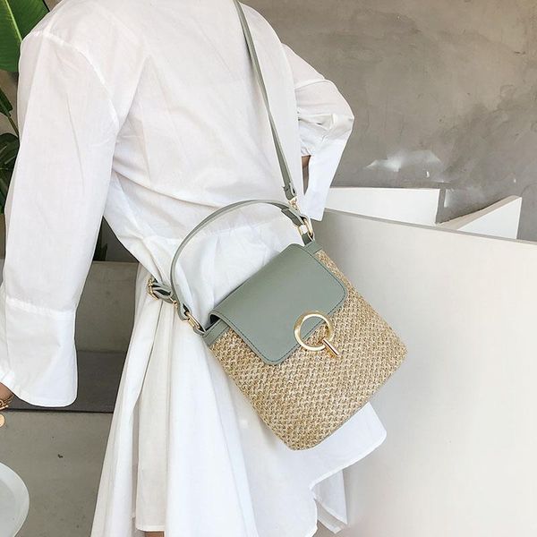 

small straw bucket bags for women 2020 summer crossbody bags lady travel purses and handbags female shoulder messenger bag sac