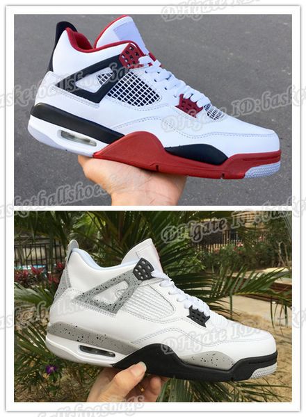 

4 iv fire red og new low white cement men basketball shoes 4s male sports sneakers outdoor trainers size 7-13