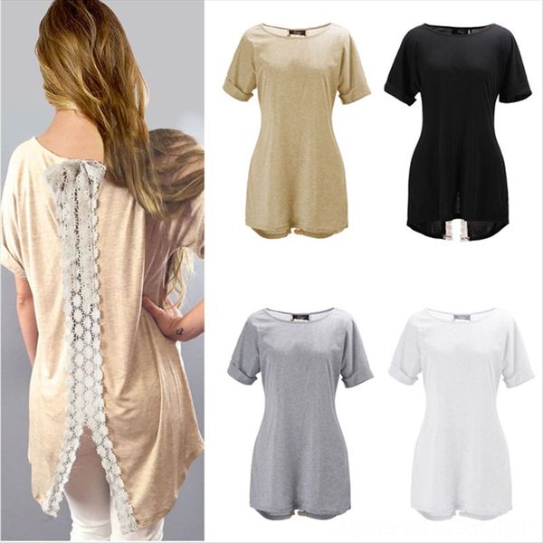 

2019 back split lace bowknot women's 2019 back split lace bowknot women's t-shirt butterfly butterfly t-shirt, White