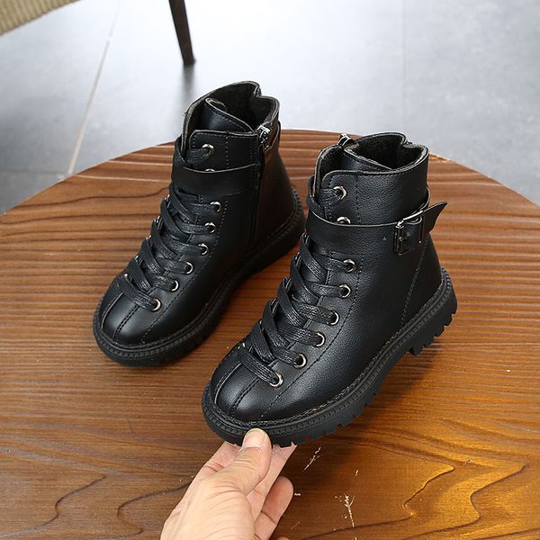 

2020 new leather children boots for girl waterproof girl princess martin boots fashion toddler baby shoes casual footwear, Black;grey