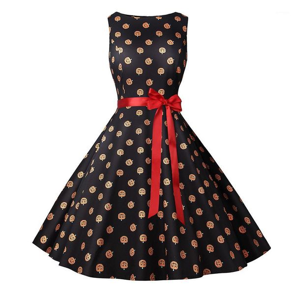 

casual dresses fashion autumn pumpkin head print sashes womens dresses fashion females clothing womens saints day, Black;gray