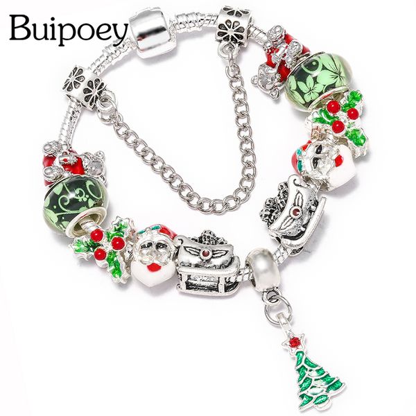 

buipoey 2019 new christmas series sleigh charm female bracelet diy crystal beads cedar pendant bangle new year gift, Golden;silver