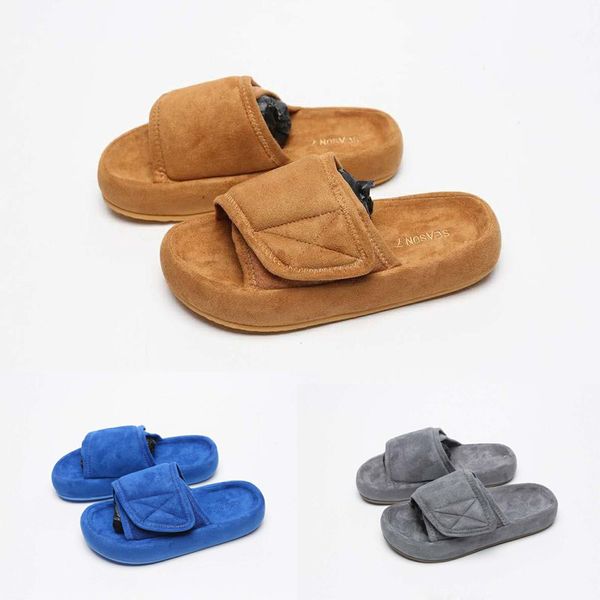 

with box)kanye season  slides men women black blue wheat grey brown west slippers