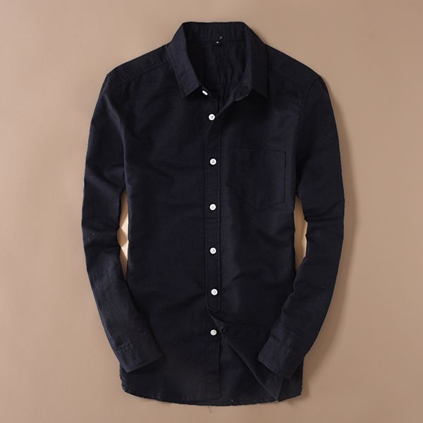 

2019 long sleeve casual linen shirt mens social business dress shirt male solid black cotton shirts mens brand, White;black