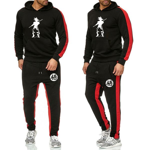 

new casual men's set tracksuit men pullover sporting track suit male fitness long sleeve hoodies sweatshirts + pants costume, Black