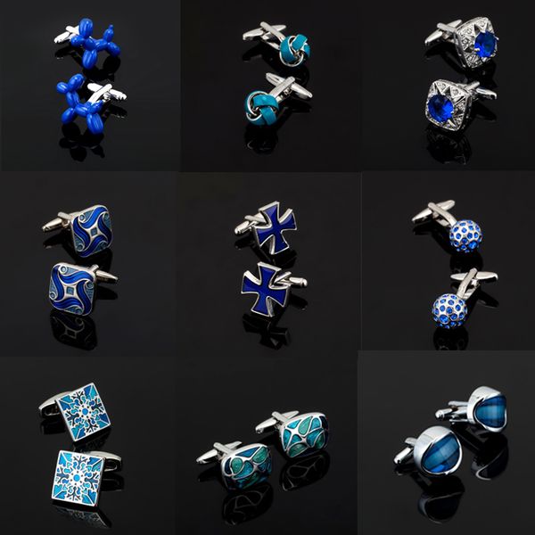 

kc men's cufflinks blue series / crystal / twist cross balloon dog apple cufflinks wholesale and retail, Silver;golden