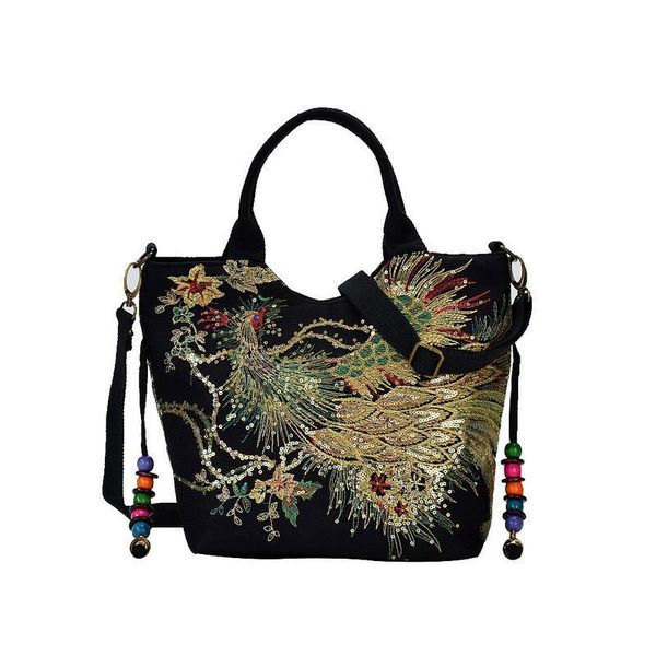 

ethic women embroidered shoulder bag vintage canvas peacock pattern embroidery handbag handbags crossbody messenger bags tote