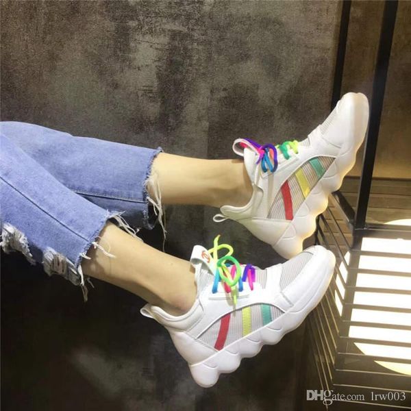 

new women's casual shoes rainbow wave bottom high-sneakers air platform shoe breathable basketball trainer shoes luxury designer le, Red;white