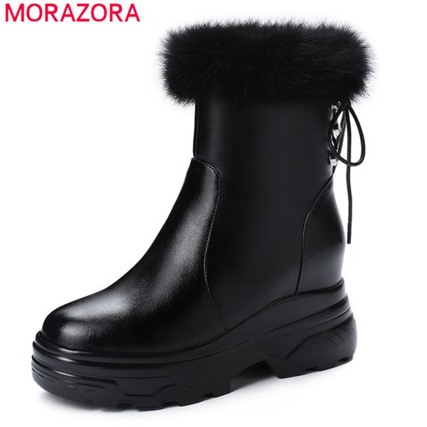 

morazora 2020 winter snow boots women keep warm round toe lace up flat platform shoes woman ankle boots red, Black