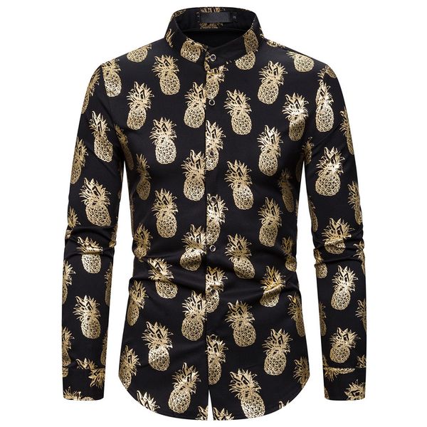 

kancoold casual shirt polyester men's fashion long sleeve printed stitching shirt casual blouse s-2xl nov11, White;black