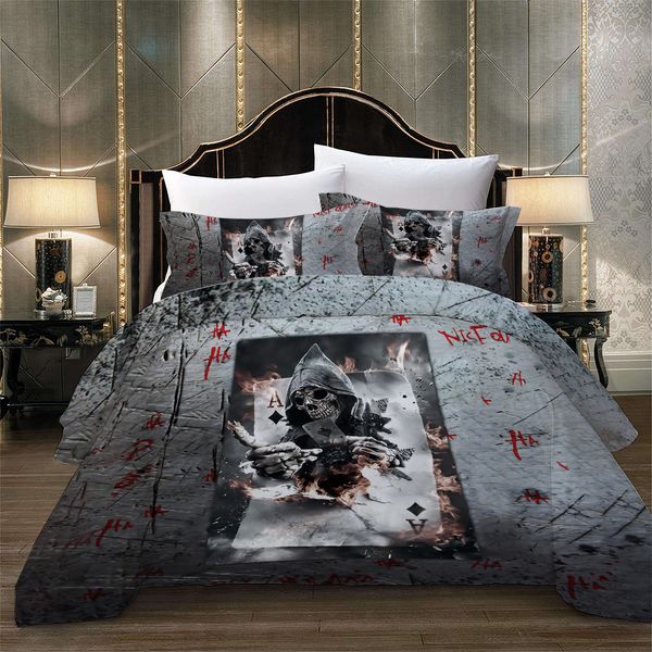 Poker A Skull Bedding Set Queen Size Polyester Duvet Cover