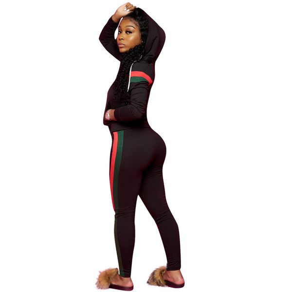 

womens cardigan hooded 2pcs suits long sleeve stripe womens tracksuits casual panelled plus size womens clothing, Gray