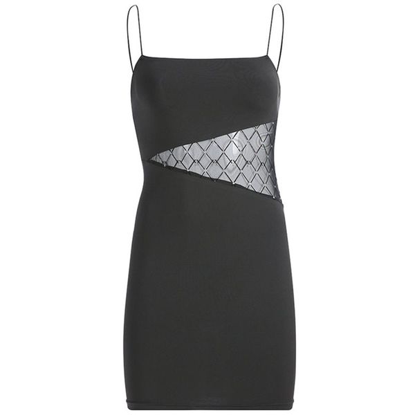 

club summer 2019 black gothic party women mini dresses casual bodycon spaghetti strap punk mesh hollow backless goth dress, Black;gray