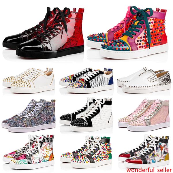 

chaussures designer luxury men women shoes fashion spike sneakers black red white blue leather suede graffiti flat bottoms casual shoe 36-47