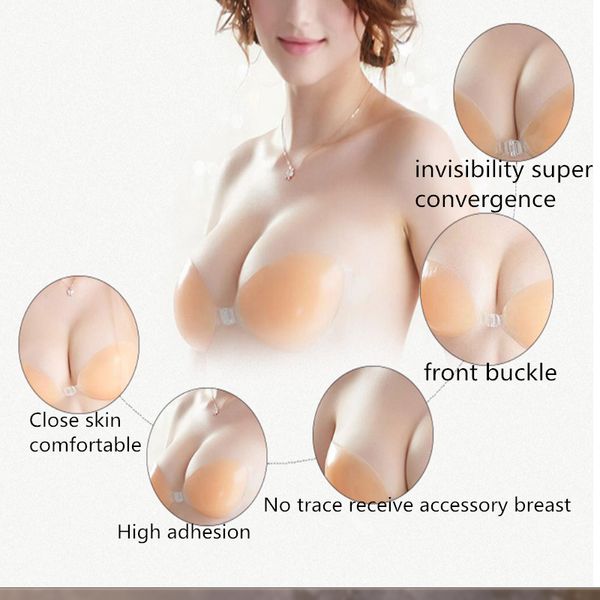 

4times thick women bra woman lingerie silicone invisible strapless bras front buckle wedding dress chest paste nude bra, Red;black
