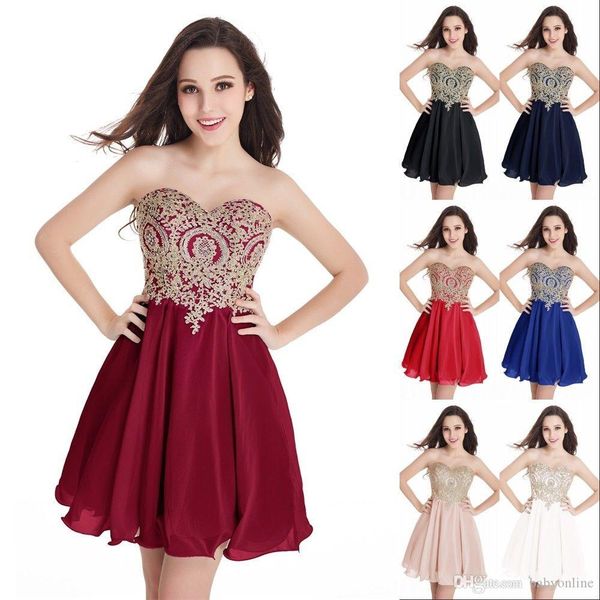 

designed short homecoming dresses gold lace appliques sweetheart mini cocktail dresses junior girls graduation party gowns cps406, Blue;pink