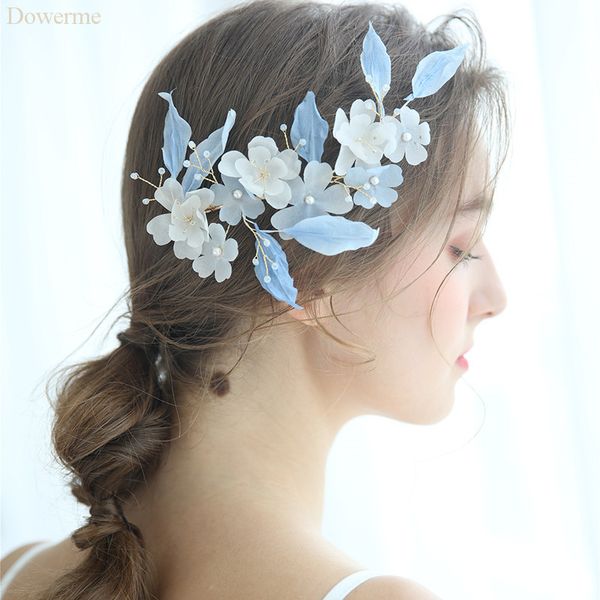 

dower me charming fabric floral bridal hair clip accessories handmade wedding headpiece women hair ornament jewelry, Golden;white