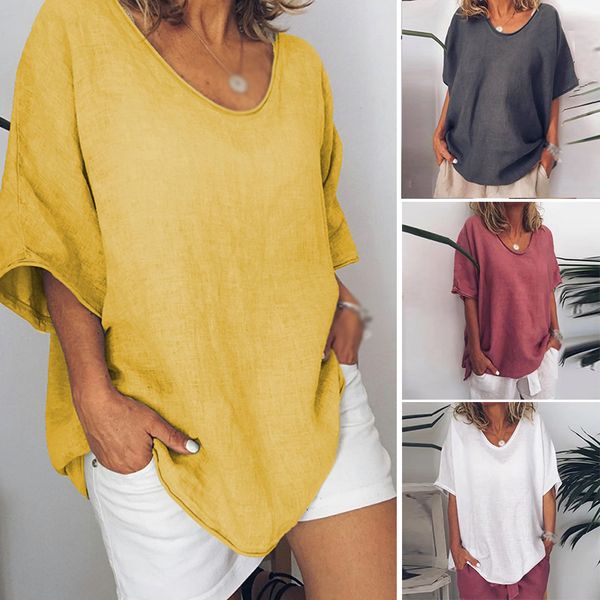 

women summer round neck casual loose comfortable batwing sleeve shirts, White