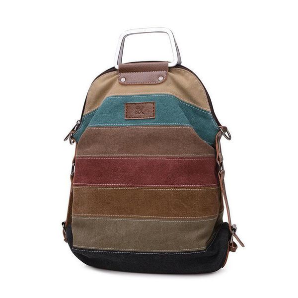

designer backpack ethnic rainbow women's canvas backpack girl striped multifunction patchwork rucksack crossbody school bolsas mochila