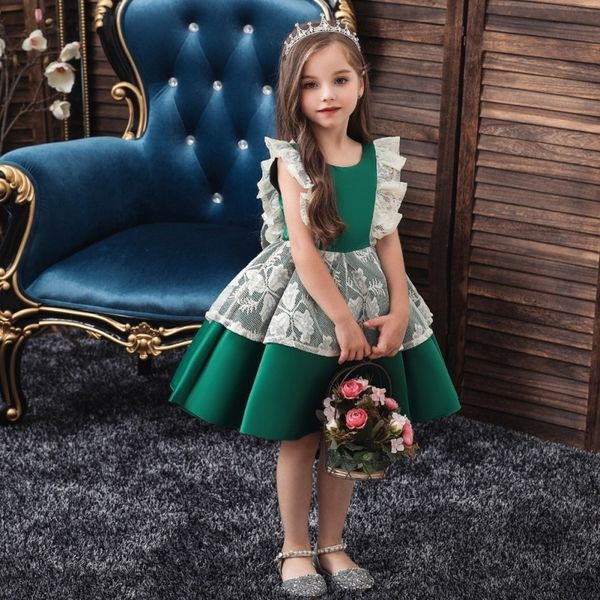 

kids girls dress party wedding lace sleeveless children pageant costumes robes baby formal princess dresses