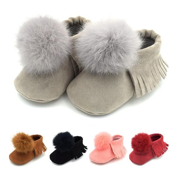

baby fur ball tassel shoes infant first walker soft soles shoes toddler newborn boy girl winter warm shoes