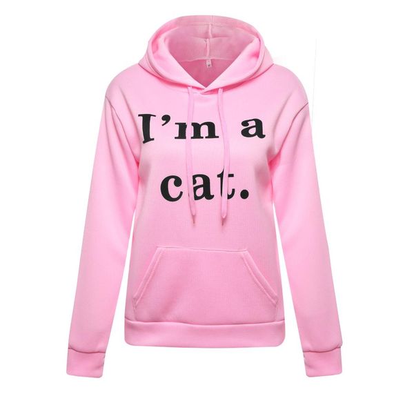 

kawaii letter cat ear cap hoodies women i am a cat print loose hooded sweatshirts cute long sleeve pullovers sudadera mujer elastic, Black