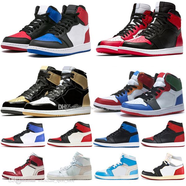 

New 1 Gold top 3 Mens Basketball Shoes Chicago Bred Banned Black Toe UNC White Royal Blue Fragment 1s men sports sneakers designer trainers