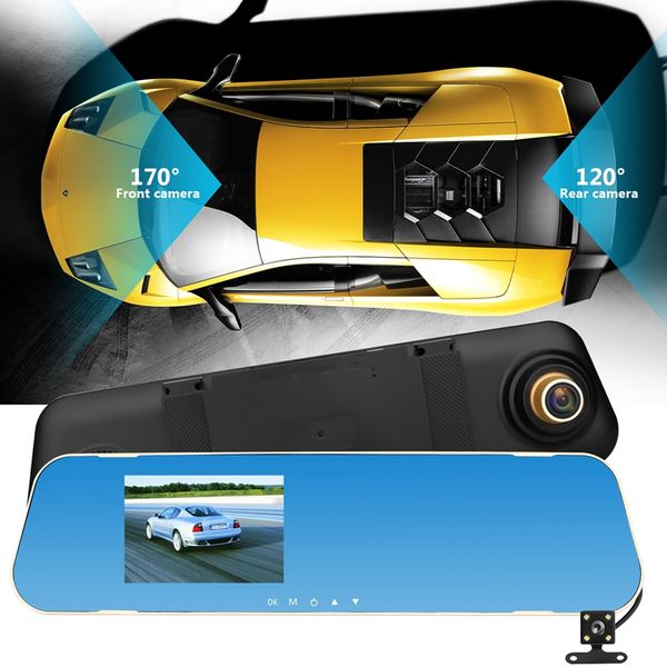 

2018 new v40 3.8" car dvr dual lens camera hd 1080p rear view mirror camera